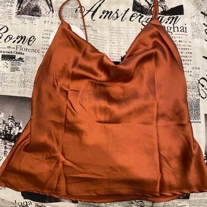 Rust satin cowl neck camisole